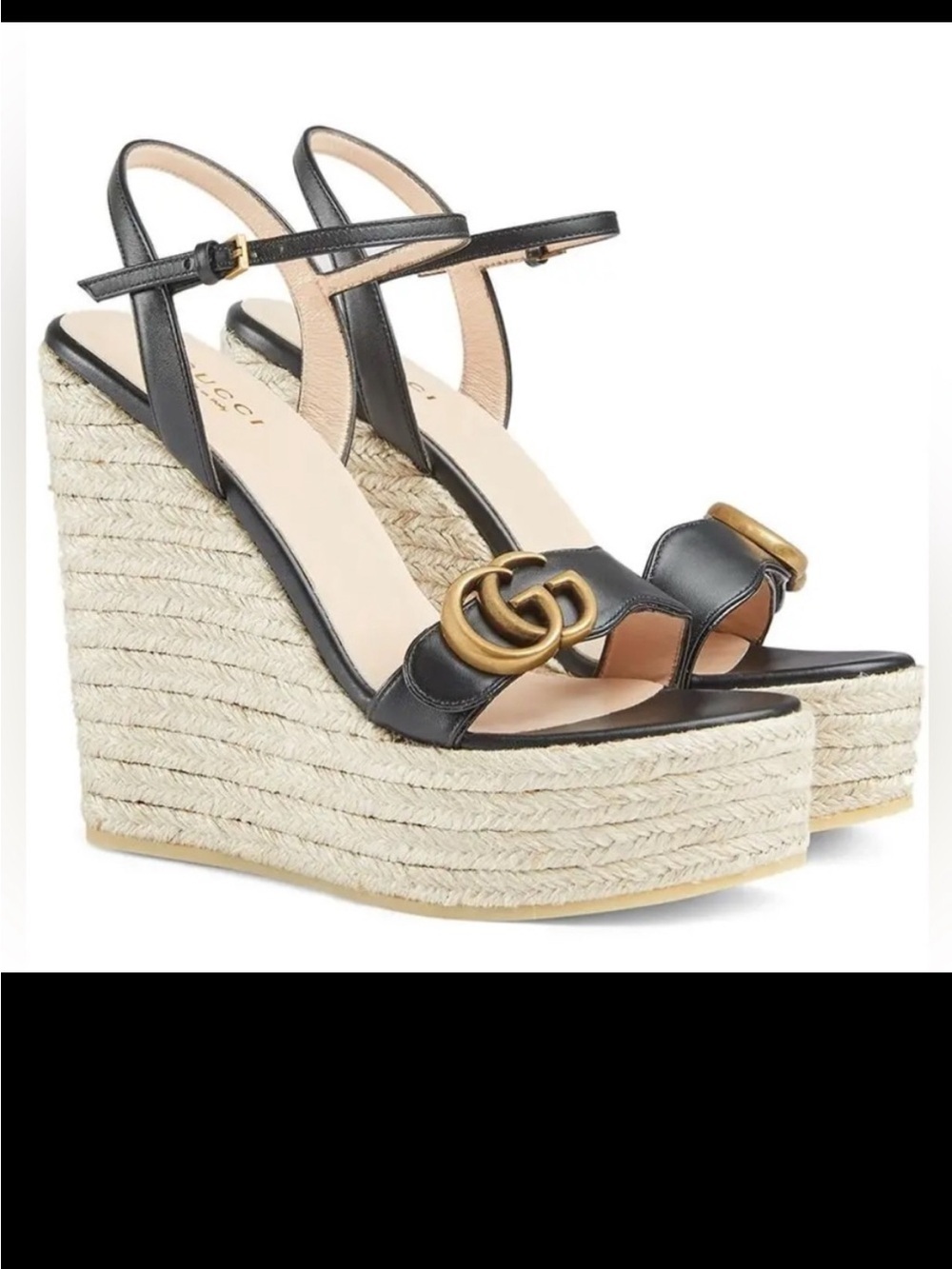 New Size 41.5 Gucci Aitana Black Wedge Sandals